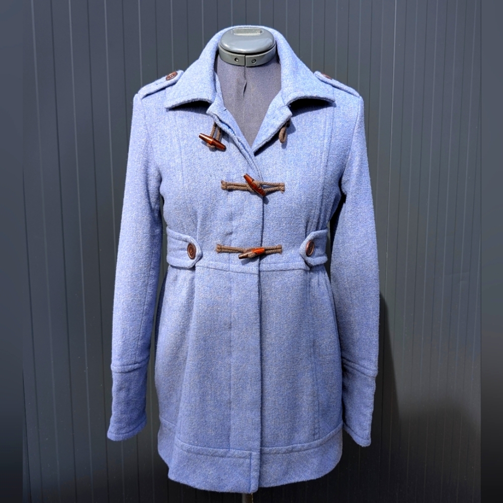 dELiA*S Y2K Women's XS light Blue-grey Wool Empire Waist Toggle Coat EUC